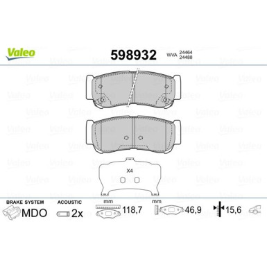 Valeo | Bremsbelagsatz, Scheibenbremse | 598932