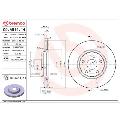 Brembo Bremsscheibe PRIME LINE - UV Coated 09.A914.11