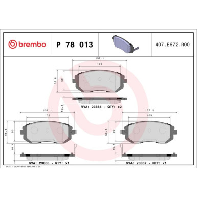 Brembo | Bremsbelagsatz, Scheibenbremse | P 78 013X