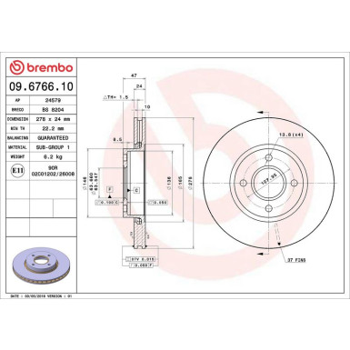 Brembo Bremsscheibe PRIME LINE 09.6766.10