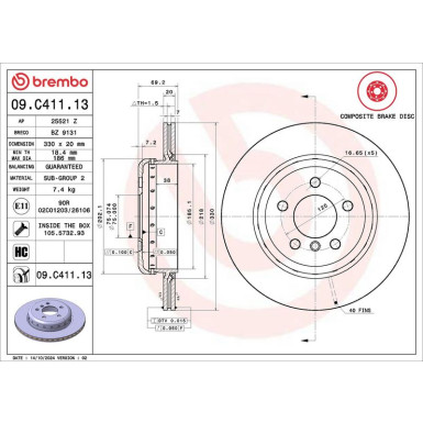 Brembo Bremsscheibe PRIME LINE - Composite 09.C411.13