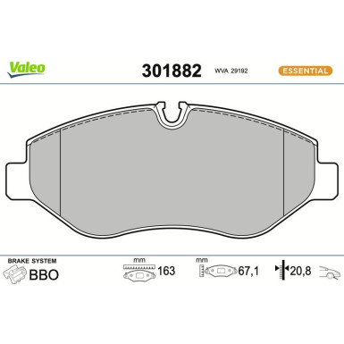 Valeo Bremsbelagsatz, Scheibenbremse ESSENTIAL 301882