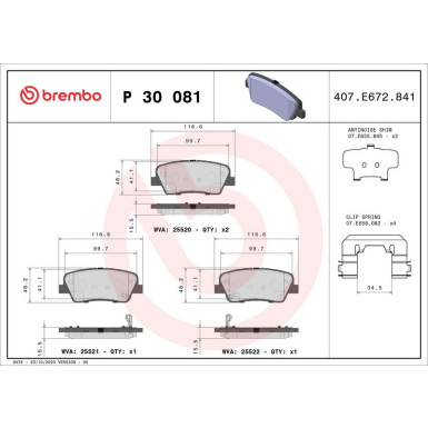 Brembo Bremsbelagsatz, Scheibenbremse PRIME LINE P 30 081