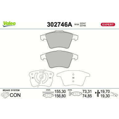 Valeo | Bremsbelagsatz, Scheibenbremse | 302746A