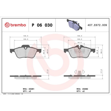Brembo Bremsbelagsatz, Scheibenbremse PRIME LINE P 06 030