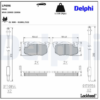 Delphi | Bremsbelagsatz, Scheibenbremse | LP696 Delphi | Bremsbelagsatz, Scheibenbremse | LP696