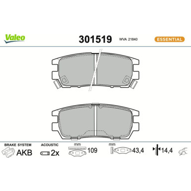 Valeo | Bremsbelagsatz, Scheibenbremse | 301519
