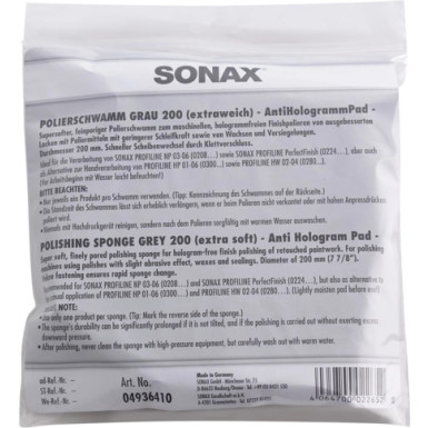 SONAX | Aufsatz, Poliermaschine | PolierSchwamm grau 200 | 04936410