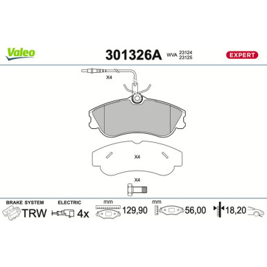 Valeo | Bremsbelagsatz, Scheibenbremse | 301326A