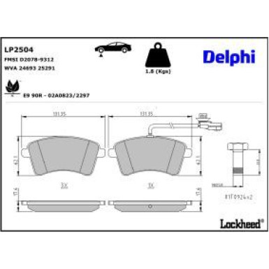 Delphi Bremsbelagsatz, Scheibenbremse LP2504
