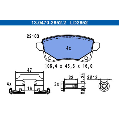 13.0470-2652.2 Bremsbelagsatz, Scheibenbremse ATE Ceramic