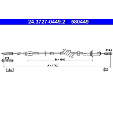 2 x ATE Seilzug, Feststellbremse | 24.3727-0449.2 2 x ATE Seilzug, Feststellbremse | 24.3727-0449.2
