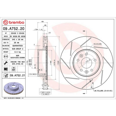 09.A752.21 Bremsscheibe PRIME LINE - UV Coated