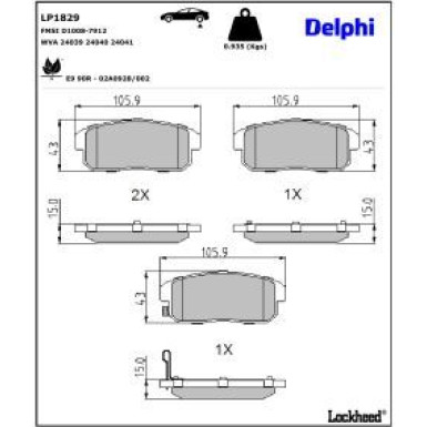 Delphi Bremsbelagsatz, Scheibenbremse LP1829