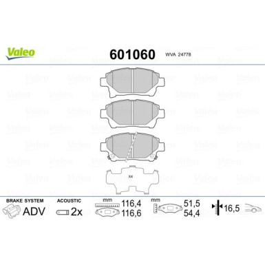 Valeo | Bremsbelagsatz, Scheibenbremse | 601060