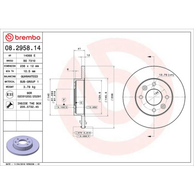 Brembo | Bremsscheibe | 08.2958.14