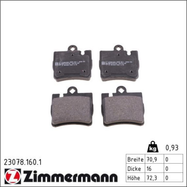 Zimmermann Bremsbelagsatz, Scheibenbremse 23078.160.1