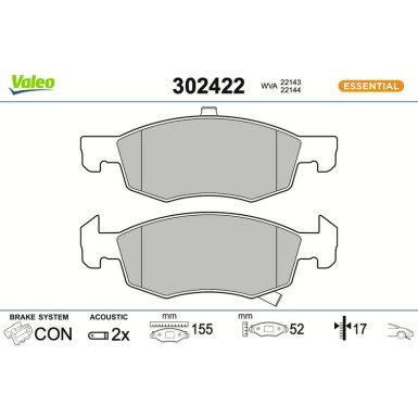 Valeo Bremsbelagsatz, Scheibenbremse ESSENTIAL 302422