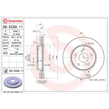 Brembo Bremsscheibe PRIME LINE - UV Coated 09.E229.11 Brembo Bremsscheibe PRIME LINE - UV Coated 09.E229.11
