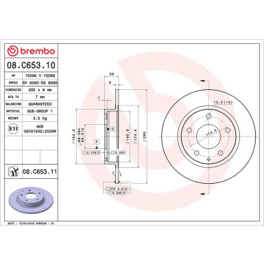 Brembo Bremsscheibe PRIME LINE - UV Coated 08.C653.11