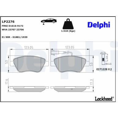 Delphi | Bremsbelagsatz, Scheibenbremse | LP2276
