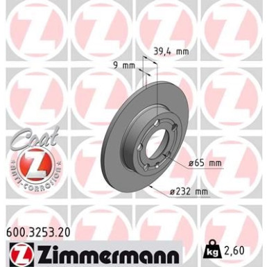 Zimmermann Bremsscheibe Coat Z 600.3253.20