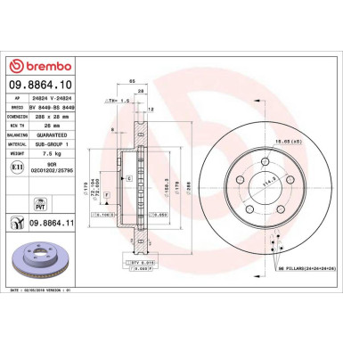 09.8864.11 Bremsscheibe PRIME LINE - UV Coated