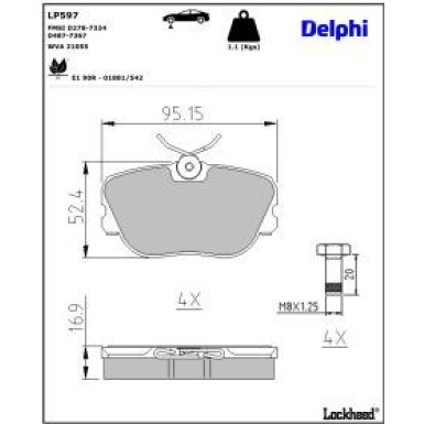 Delphi Bremsbelagsatz, Scheibenbremse LP597