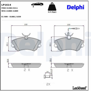 Delphi | Bremsbelagsatz, Scheibenbremse | LP1614