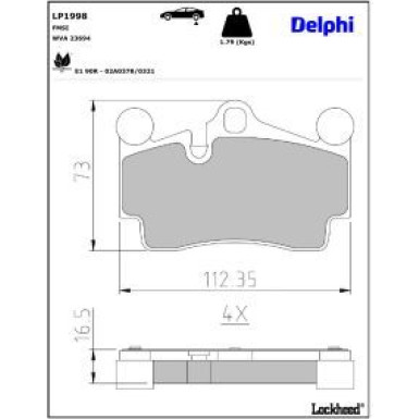 Delphi Bremsbelagsatz, Scheibenbremse LP1998