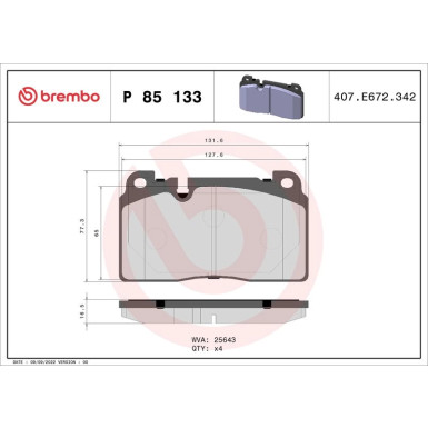 Brembo Bremsbelagsatz, Scheibenbremse PRIME LINE P 85 133 Brembo Bremsbelagsatz, Scheibenbremse PRIME LINE P 85 133