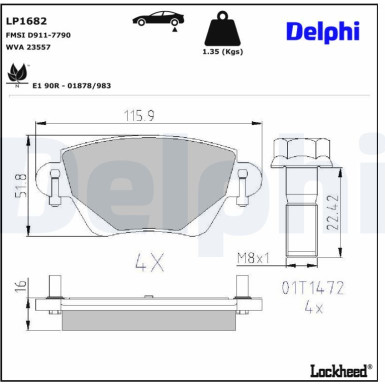 Delphi | Bremsbelagsatz, Scheibenbremse | LP1682