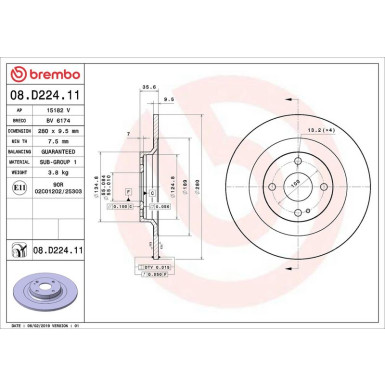 08.D224.11 Bremsscheibe PRIME LINE - UV Coated