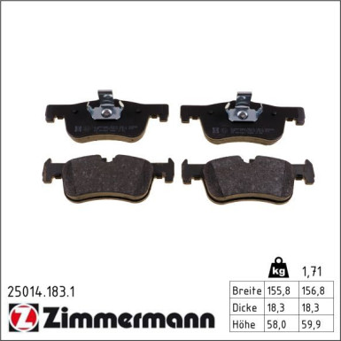 Zimmermann Bremsbelagsatz, Scheibenbremse 25014.183.1