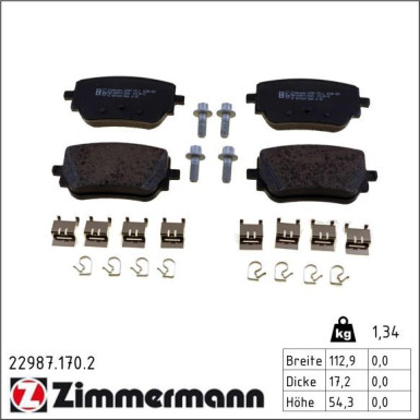 Zimmermann Bremsbelagsatz, Scheibenbremse 22987.170.2