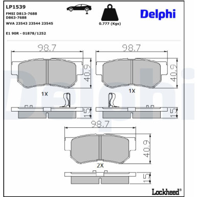 Delphi | Bremsbelagsatz, Scheibenbremse | LP1539 Delphi | Bremsbelagsatz, Scheibenbremse | LP1539