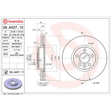 Brembo Bremsscheibe PRIME LINE - UV Coated 09.A427.11