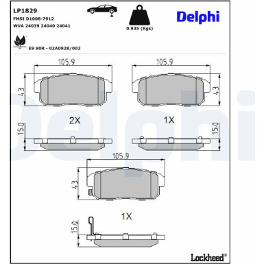 Delphi | Bremsbelagsatz, Scheibenbremse | LP1829