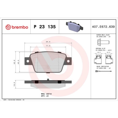 Brembo Bremsbelagsatz, Scheibenbremse PRIME LINE P 23 135
