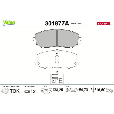Valeo Bremsbelagsatz, Scheibenbremse EXPERT 301877A