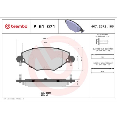Brembo Bremsbelagsatz, Scheibenbremse PRIME LINE P 61 071