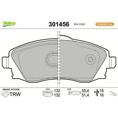 Valeo | Bremsbelagsatz, Scheibenbremse | 301456