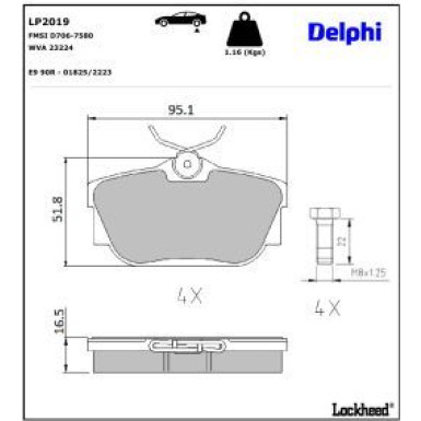 Delphi Bremsbelagsatz, Scheibenbremse LP2019