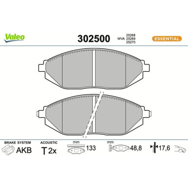 Valeo Bremsbelagsatz, Scheibenbremse ESSENTIAL 302500