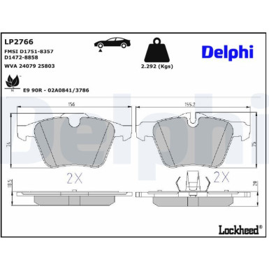 Delphi | Bremsbelagsatz, Scheibenbremse | LP2766 Delphi | Bremsbelagsatz, Scheibenbremse | LP2766