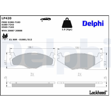 Delphi | Bremsbelagsatz, Scheibenbremse | LP420