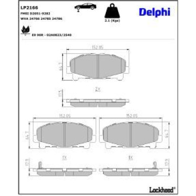 Delphi Bremsbelagsatz, Scheibenbremse LP2166