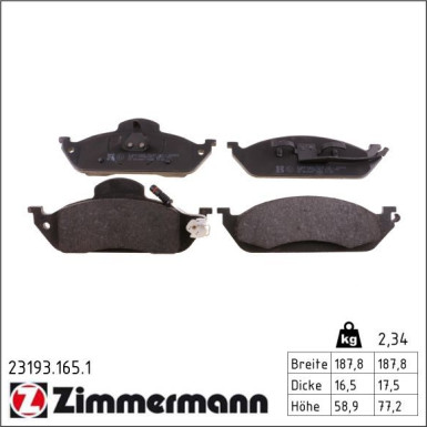Zimmermann Bremsbelagsatz, Scheibenbremse 23193.165.1