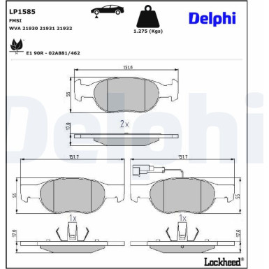 Delphi | Bremsbelagsatz, Scheibenbremse | LP1585