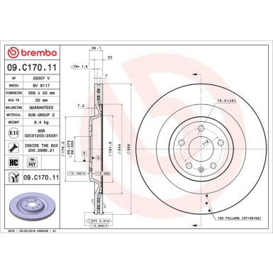09.C170.11 Bremsscheibe PRIME LINE - UV Coated